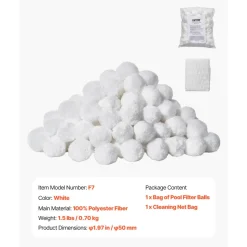 VEVOR Pool Filter Balls for Sand Filter, 1.5 lbs, Filter Balls Replace Pool Filter Sand, Reusable Polyester Fiber Filter Media Balls with Wash Bag, for Swimming Pool Above Ground Pool Aquarium Tank