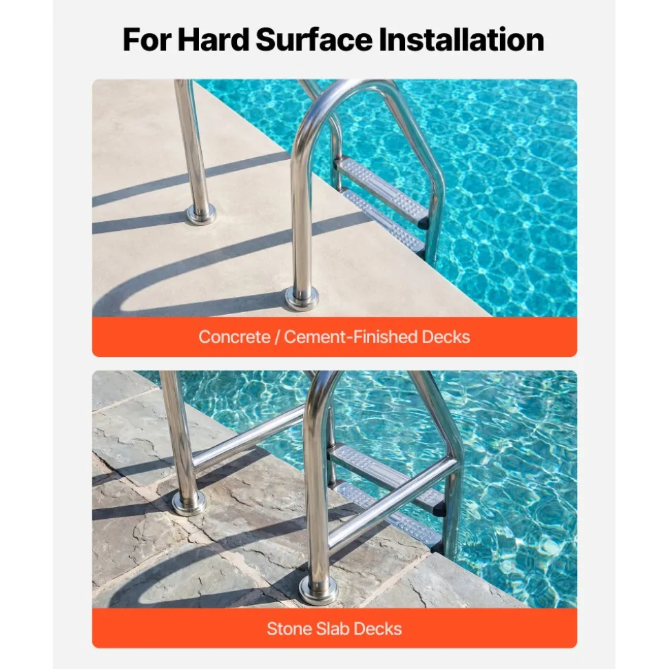 VEVOR Pool Handrail Anchor Kit 2 Pack 316 Stainless Steel for In-ground, Pool Ladder Anchors and Escutcheon Fits 1-7/8 in OD Rail, Secure Fit, Heavy-Duty Mount Set for Hard Concrete, Silver