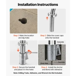 VEVOR Pool Handrail Anchor Kit 2 Pack 316 Stainless Steel for In-ground, Pool Ladder Anchors and Escutcheon Fits 1-7/8 in OD Rail, Secure Fit, Heavy-Duty Mount Set for Hard Concrete, Silver
