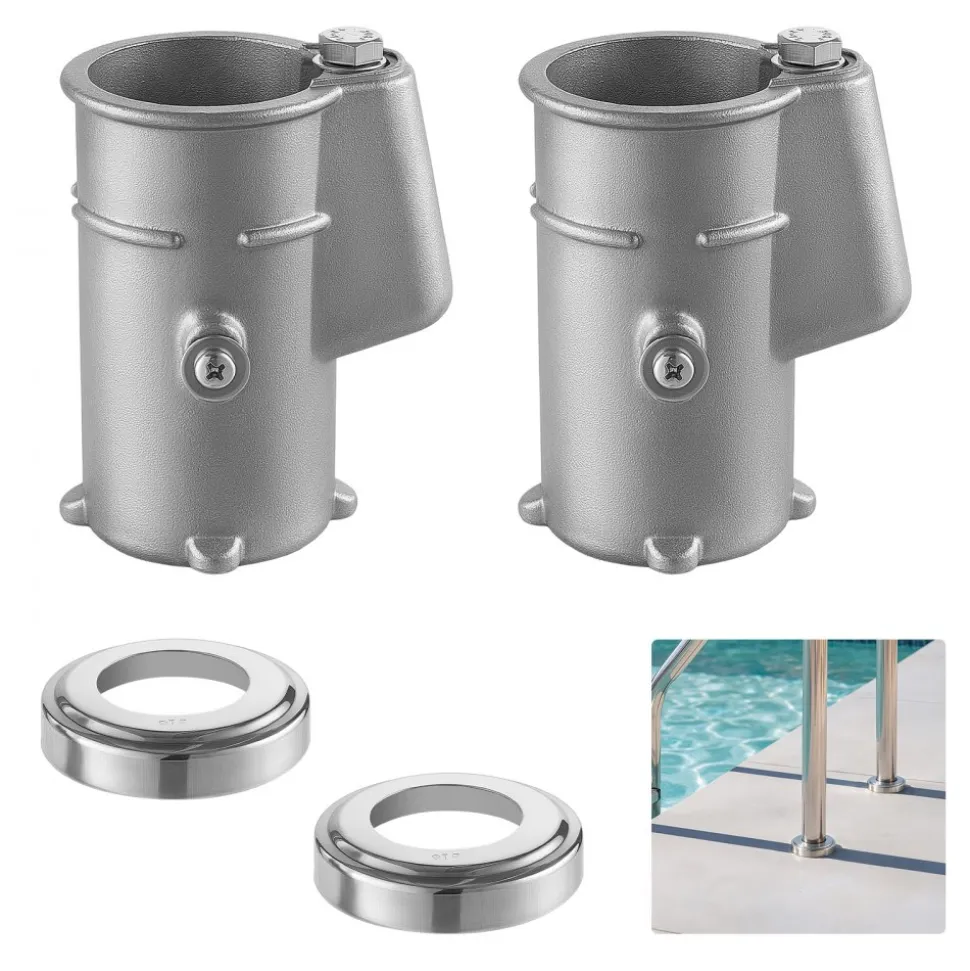 VEVOR Pool Handrail Anchor Kit 2 Pack 316 Stainless Steel for In-ground, Pool Ladder Anchors and Escutcheon Fits 1-7/8 in OD Rail, Secure Fit, Heavy-Duty Mount Set for Hard Concrete, Silver
