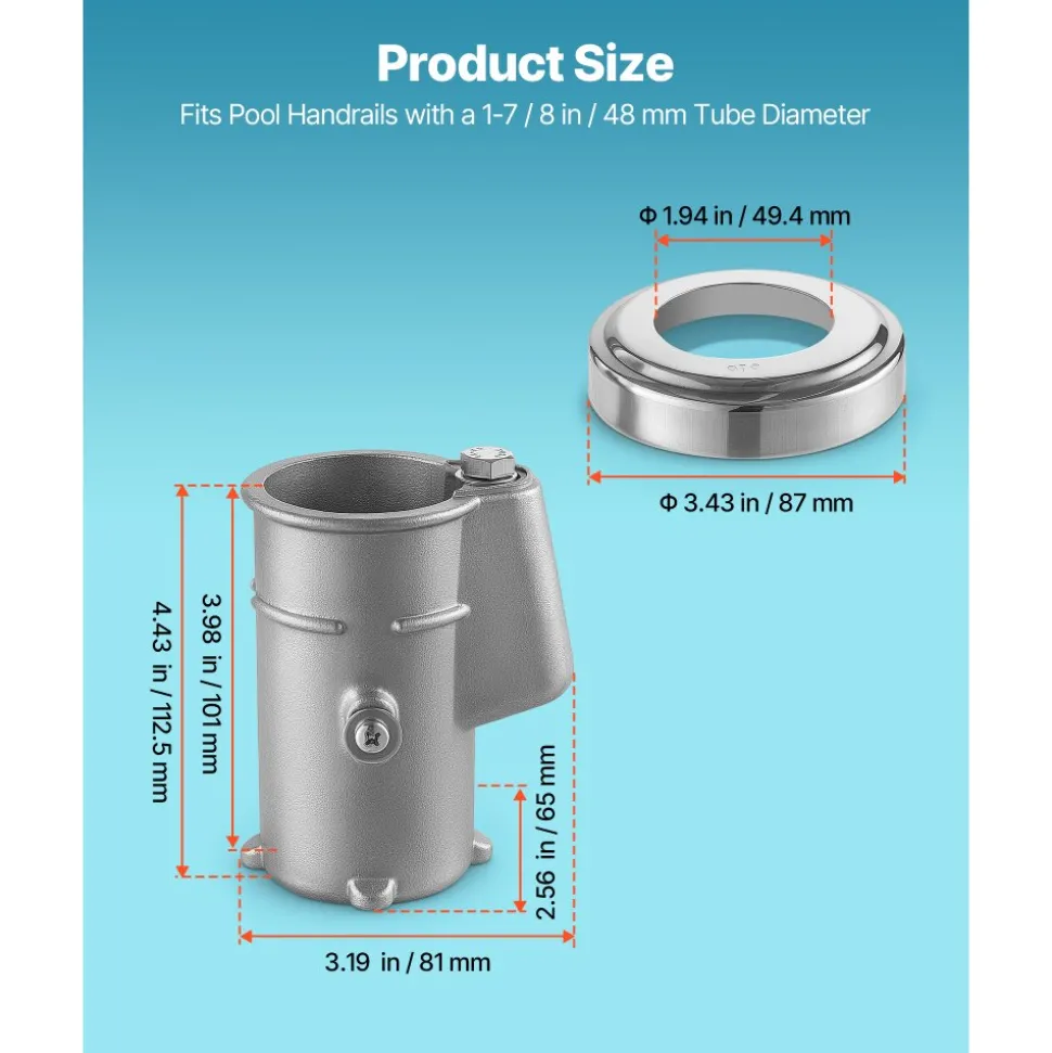 VEVOR Pool Handrail Anchor Kit 2 Pack 316 Stainless Steel for In-ground, Pool Ladder Anchors and Escutcheon Fits 1-7/8 in OD Rail, Secure Fit, Heavy-Duty Mount Set for Hard Concrete, Silver