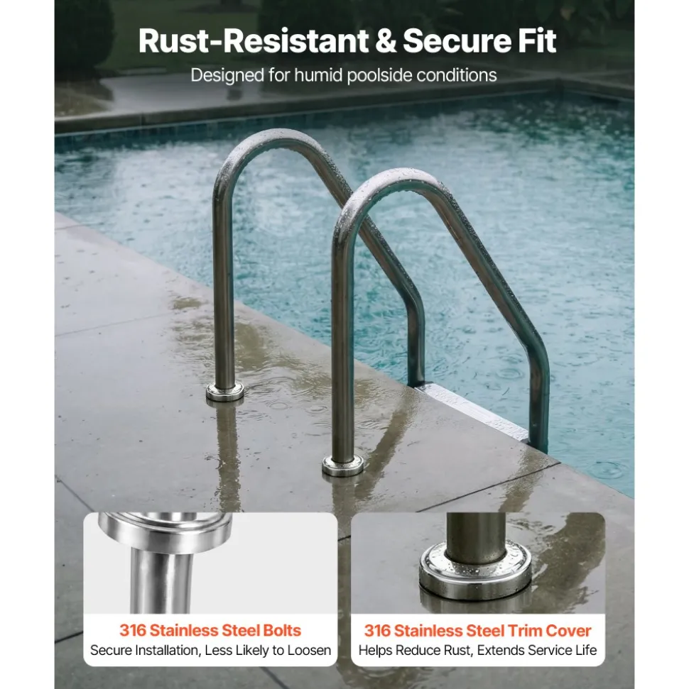 VEVOR Pool Handrail Anchor Kit 2 Pack 316 Stainless Steel for In-ground, Pool Ladder Anchors and Escutcheon Fits 1-7/8 in OD Rail, Secure Fit, Heavy-Duty Mount Set for Hard Concrete, Silver