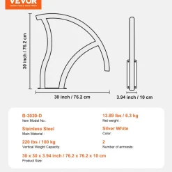 VEVOR Pool Handrail, 2 PCS 30x30 in Pool Railing, Stainless Steel with Base Plate for Indoor/Outdoor Pools,Swimming Pool Safety Railing for Decks,Rust-Proof Grab Bar w/ Grip Cover&Accessories for Spas