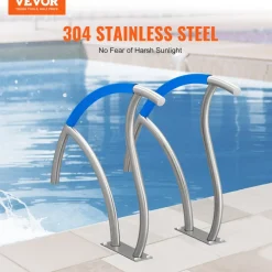 VEVOR Pool Handrail, 2 PCS 30x30 in Pool Railing, Stainless Steel with Base Plate for Indoor/Outdoor Pools,Swimming Pool Safety Railing for Decks,Rust-Proof Grab Bar w/ Grip Cover&Accessories for Spas