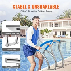 VEVOR Pool Handrail, 2 PCS 30x30 in Pool Railing, Stainless Steel with Base Plate for Indoor/Outdoor Pools,Swimming Pool Safety Railing for Decks,Rust-Proof Grab Bar w/ Grip Cover&Accessories for Spas