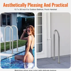 VEVOR Pool Handrail,36 x 13 inch Pool Railing, Aluminum with Base Plate for Indoor/Outdoor Pools, Humanized Swimming Pool Safety Railing for Decks, Rust-Proof Grab Bar with Accessories for Spas Docks