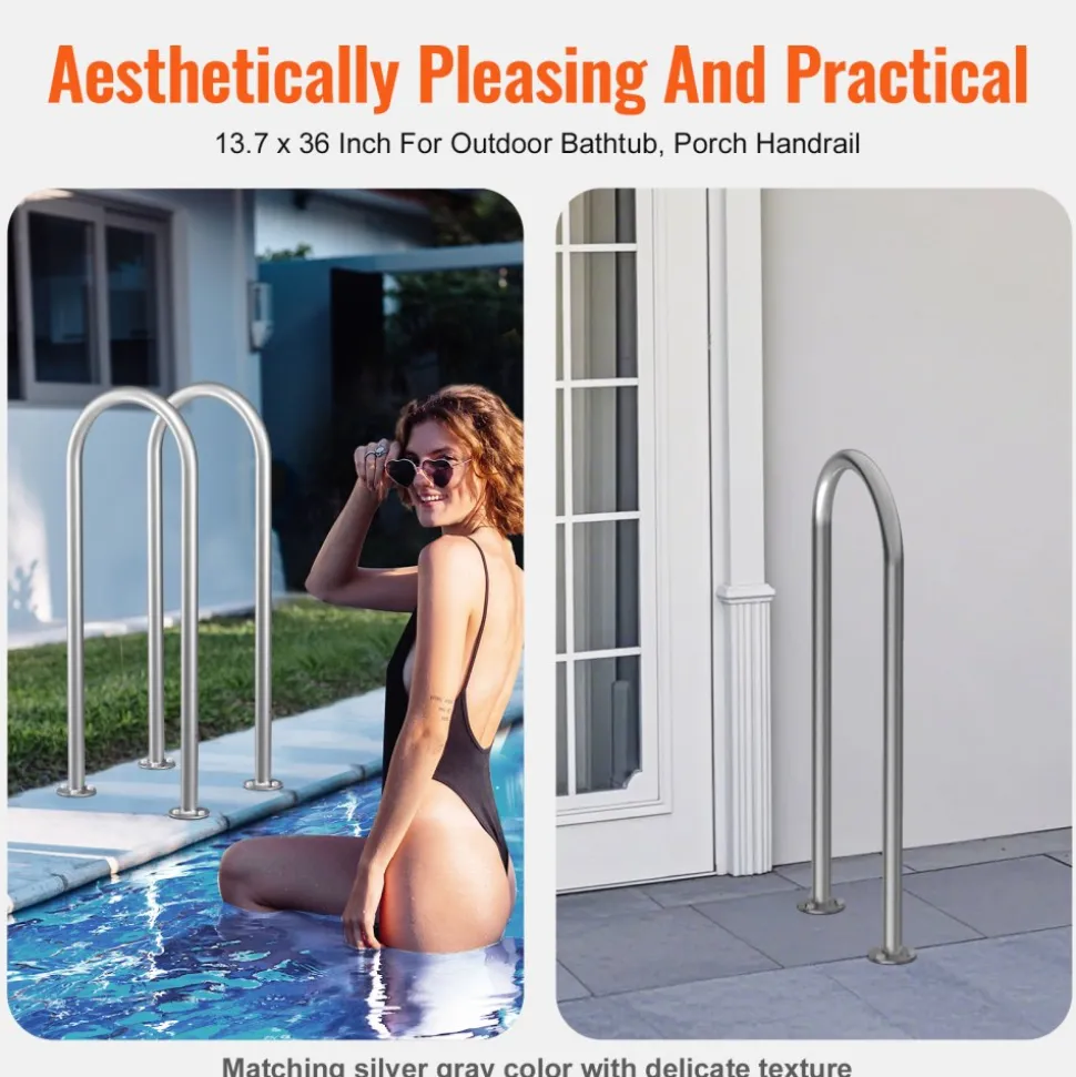 VEVOR Pool Handrail,36 x 13 inch Pool Railing, Aluminum with Base Plate for Indoor/Outdoor Pools, Humanized Swimming Pool Safety Railing for Decks, Rust-Proof Grab Bar with Accessories for Spas Docks