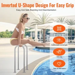 VEVOR Pool Handrail,36 x 13 inch Pool Railing, Aluminum with Base Plate for Indoor/Outdoor Pools, Humanized Swimming Pool Safety Railing for Decks, Rust-Proof Grab Bar with Accessories for Spas Docks