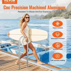 VEVOR Pool Handrail,36 x 13 inch Pool Railing, Aluminum with Base Plate for Indoor/Outdoor Pools, Humanized Swimming Pool Safety Railing for Decks, Rust-Proof Grab Bar with Accessories for Spas Docks