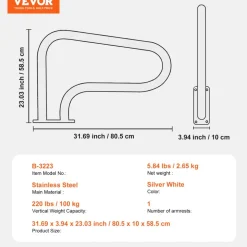 VEVOR Pool Handrail, 32 x 23 inch Pool Railing, Stainless Steel with Base Plate for Indoor/Outdoor Pools,Swimming Pool Safety Railing for Decks,Rust-Proof Grab Bar w/ Grip Cover&Accessories for Spas