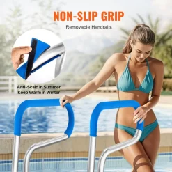 VEVOR Pool Handrail, 32 x 23 inch Pool Railing, Stainless Steel with Base Plate for Indoor/Outdoor Pools,Swimming Pool Safety Railing for Decks,Rust-Proof Grab Bar w/ Grip Cover&Accessories for Spas
