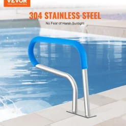 VEVOR Pool Handrail, 32 x 23 inch Pool Railing, Stainless Steel with Base Plate for Indoor/Outdoor Pools,Swimming Pool Safety Railing for Decks,Rust-Proof Grab Bar w/ Grip Cover&Accessories for Spas
