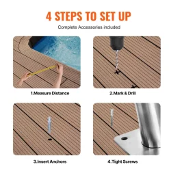 VEVOR Pool Handrail, 39 x 32 inch Pool Railing, Stainless Steel with Base Plate for Indoor/Outdoor Pools,Swimming Pool Safety Railing for Decks,Rust-Proof Grab Bar w/ Grip Cover&Accessories for Spas