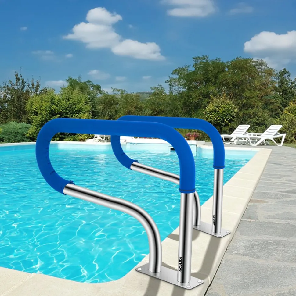 VEVOR Pool Handrail, 32 x 22.5 Swimming Pool Stair Rail, 304 Stainless Steel Stair Pool Hand Rail Rated 375lbs Load Capacity, Pool Rail with Quick Mount Base Plate, and Complete Mounting Accessories