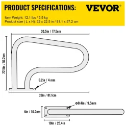 VEVOR Pool Handrail, 32 x 22.5 Swimming Pool Stair Rail, 304 Stainless Steel Stair Pool Hand Rail Rated 375lbs Load Capacity, Pool Rail with Quick Mount Base Plate, and Complete Mounting Accessories
