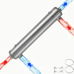 VEVOR Pool Heat Exchanger, 360K BTU Swimming Pool Heater Exchanger, 316L Stainless Steel Construction, High Efficiency Water to Water Transfer Heating System for Spa, Hot Tub, Indoor/Outdoor, Silver