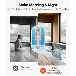 VEVOR Pool Heat Exchanger, 360K BTU Swimming Pool Heater Exchanger, 316L Stainless Steel Construction, High Efficiency Water to Water Transfer Heating System for Spa, Hot Tub, Indoor/Outdoor, Silver