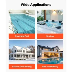 VEVOR Pool Heat Exchanger, 600K BTU Swimming Pool Heater Exchanger, 316L Stainless Steel Construction, High Efficiency Water to Water Transfer Heating System for Spa, Hot Tub, Indoor/Outdoor, Silver