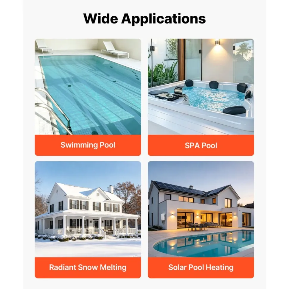 VEVOR Pool Heat Exchanger, 600K BTU Swimming Pool Heater Exchanger, 316L Stainless Steel Construction, High Efficiency Water to Water Transfer Heating System for Spa, Hot Tub, Indoor/Outdoor, Silver