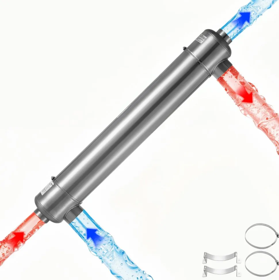 VEVOR Pool Heat Exchanger, 600K BTU Swimming Pool Heater Exchanger, 316L Stainless Steel Construction, High Efficiency Water to Water Transfer Heating System for Spa, Hot Tub, Indoor/Outdoor, Silver
