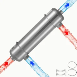 VEVOR Pool Heat Exchanger, 210K BTU Swimming Pool Heater Exchanger, 316L Stainless Steel Construction, High Efficiency Water to Water Transfer Heating System for Spa, Hot Tub, Indoor/Outdoor, Silver