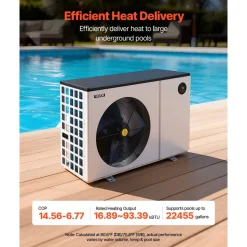 VEVOR Pool Heat Pump Max 93390 BTU, Electric Pool Heater for Above & In-Ground Up to 22455 Gallons, All-DC Inverter Technology, WiFi & App Remote Control, Multiple Protection for Swimming Parties