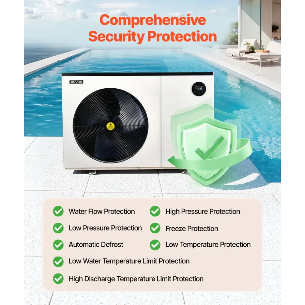 VEVOR Pool Heat Pump Max 93390 BTU, Electric Pool Heater for Above & In-Ground Up to 22455 Gallons, All-DC Inverter Technology, WiFi & App Remote Control, Multiple Protection for Swimming Parties