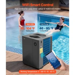VEVOR Pool Heat Pump Max 88850 BTU, Electric Pool Heater for In-Ground Up to 22454 Gallons, All-DC Inverter Technology, WiFi & App Remote Control, Multiple Protection for Swimming Parties