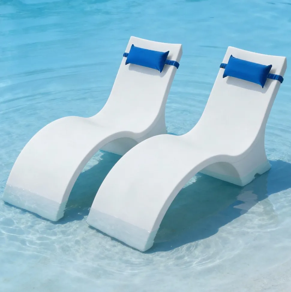 VEVOR Pool Lounge Chairs, Set of 2 Chaise Lounger with Headrest, Water Weighted In-Pool Lounger Chairs for up to 15" Water Depths, Anti-Floating Patio Furniture for Sun Shelf & Tanning Ledge, 440LBS