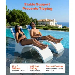 VEVOR Pool Lounge Chairs, Set of 2 Chaise Lounger with Headrest, Water Weighted In-Pool Lounger Chairs for up to 15" Water Depths, Anti-Floating Patio Furniture for Sun Shelf & Tanning Ledge, 440LBS