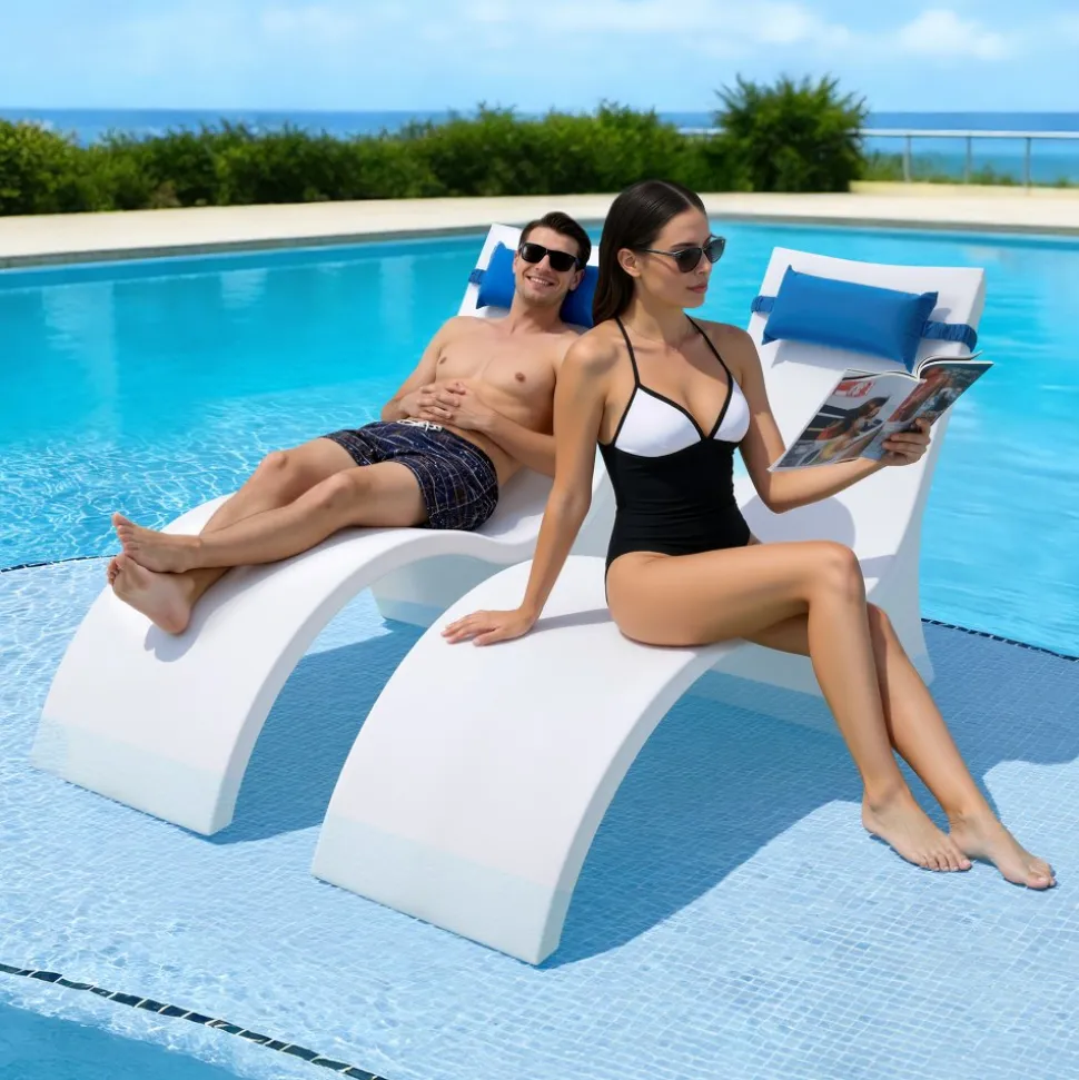 VEVOR Pool Lounge Chairs, Set of 2 Chaise Lounger with Headrest, Water Weighted In-Pool Lounger Chairs for up to 15" Water Depths, Anti-Floating Patio Furniture for Sun Shelf & Tanning Ledge, 440LBS