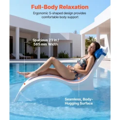 VEVOR Pool Lounge Chairs, Set of 2 Chaise Lounger with Headrest, Water Weighted In-Pool Lounger Chairs for up to 15