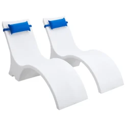 VEVOR Pool Lounge Chairs, Set of 2 Chaise Lounger with Headrest, Water Weighted In-Pool Lounger Chairs for up to 15