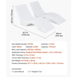 VEVOR Pool Lounge Chairs, Set of 2 Chaise Lounger, Water Weighted In-Pool Lounger Chairs for up to 9" Water Depths, Anti-Floating Patio Furniture with Cup Phone Holders for Sun Shelf & Tanning Ledge