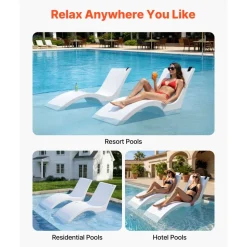 VEVOR Pool Lounge Chairs, Set of 2 Chaise Lounger, Water Weighted In-Pool Lounger Chairs for up to 9