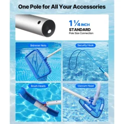 VEVOR Pool Pole, 3.4 to 15 Ft Telescoping Swimming Pool Cleaning Poles, Professional Adjustable Telescopic Pole with 2 Extension Poles, Heavy Duty Cleaner Stick for Skimmer Net, Brush, Vacuum Head