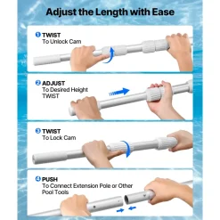 VEVOR Pool Pole, 3.4 to 12 Ft Telescoping Swimming Pool Cleaning Poles, Professional Adjustable Telescopic Pole with Extension Pole, Heavy Duty Cleaner Stick for Skimmer Net, Rake, Brush, Vacuum Head