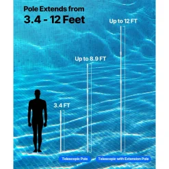 VEVOR Pool Pole, 3.4 to 12 Ft Telescoping Swimming Pool Cleaning Poles, Professional Adjustable Telescopic Pole with Extension Pole, Heavy Duty Cleaner Stick for Skimmer Net, Rake, Brush, Vacuum Head
