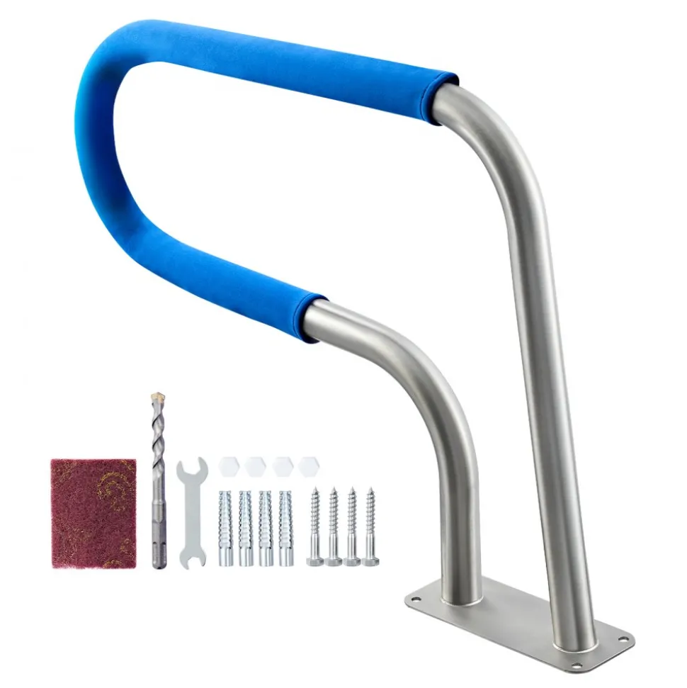 VEVOR Pool Rail, 31 x 22 inch Pool Handrail, 220 lbs Load Capacity Heavy Duty 304 Stainless Steel Swimming Handrail, Detachable Nonslip Sleeve, Rich Accessories, for Poolside, Water Parks, Spa Centers