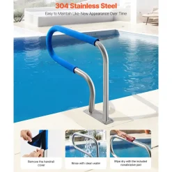 VEVOR Pool Rail, 31 x 22 inch Pool Handrail, 220 lbs Load Capacity Heavy Duty 304 Stainless Steel Swimming Handrail, Detachable Nonslip Sleeve, Rich Accessories, for Poolside, Water Parks, Spa Centers