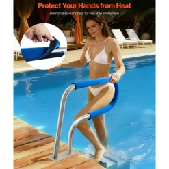 VEVOR Pool Rail, 31 x 22 inch Pool Handrail, 220 lbs Load Capacity Heavy Duty 304 Stainless Steel Swimming Handrail, Detachable Nonslip Sleeve, Rich Accessories, for Poolside, Water Parks, Spa Centers