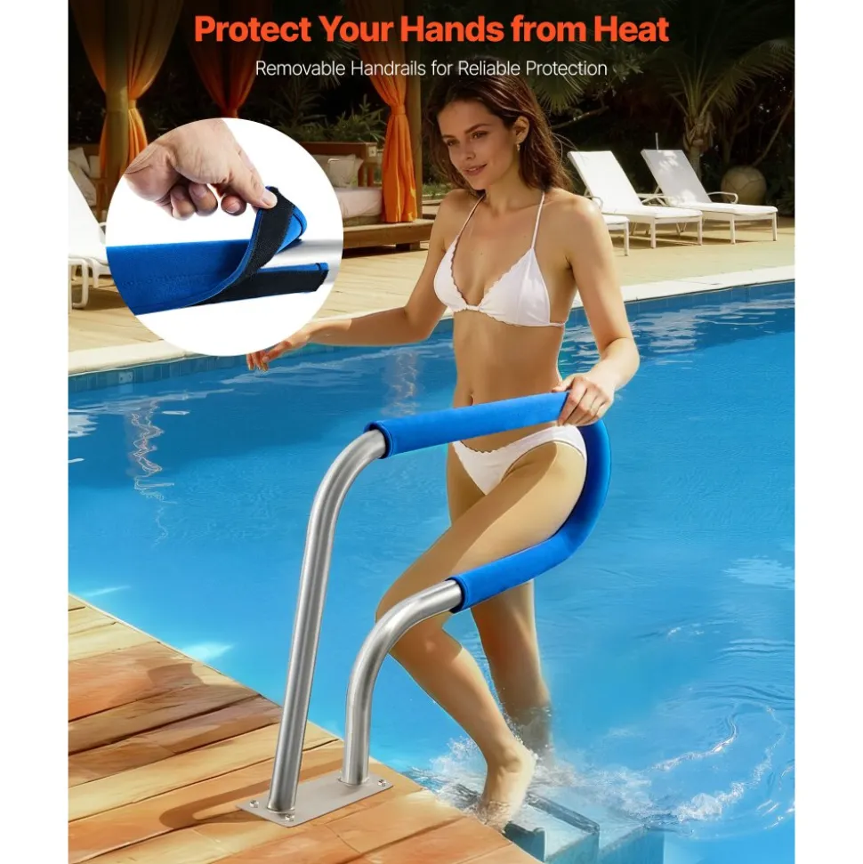 VEVOR Pool Rail, 31 x 22 inch Pool Handrail, 220 lbs Load Capacity Heavy Duty 304 Stainless Steel Swimming Handrail, Detachable Nonslip Sleeve, Rich Accessories, for Poolside, Water Parks, Spa Centers