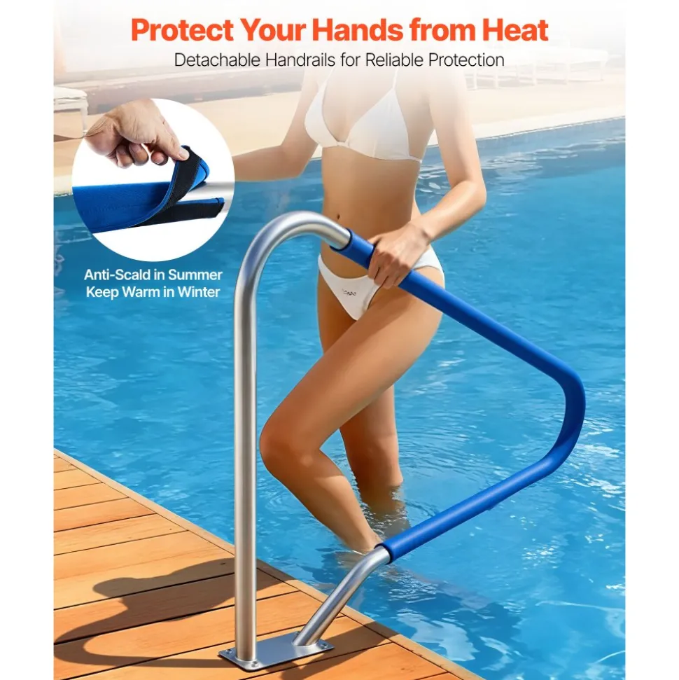 VEVOR Pool Rail, 48 x 36 inch Pool Handrail, 220 lbs Load Capacity Heavy Duty 304 Stainless Steel Swimming Handrail, Detachable Nonslip Sleeve, Rich Accessories, for Poolside, Water Parks, Spa Centers