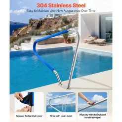 VEVOR Pool Rail, 48 x 36 inch Pool Handrail, 220 lbs Load Capacity Heavy Duty 304 Stainless Steel Swimming Handrail, Detachable Nonslip Sleeve, Rich Accessories, for Poolside, Water Parks, Spa Centers