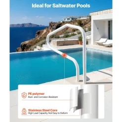 VEVOR Pool Rail, 48 x 32 inch Pool Handrail, 220 lbs Load Capacity Heavy Duty Stainless Steel Swimming Handrail, Seamless Welding, Recessed or Base Mount, for Poolside, Water Parks, Spa Centers