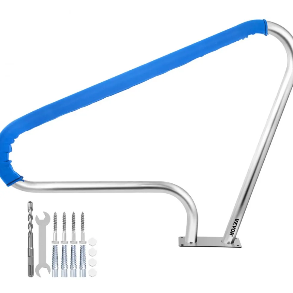 VEVOR Pool Rail 48x36 Pool Railing 304 Stainless Steel 250LBS Load Capacity Silver Rustproof Pool Handrail Humanized Swimming Pool Handrail with Blue Grip Cover & M8 Drill Bit & Self-Taping Screws