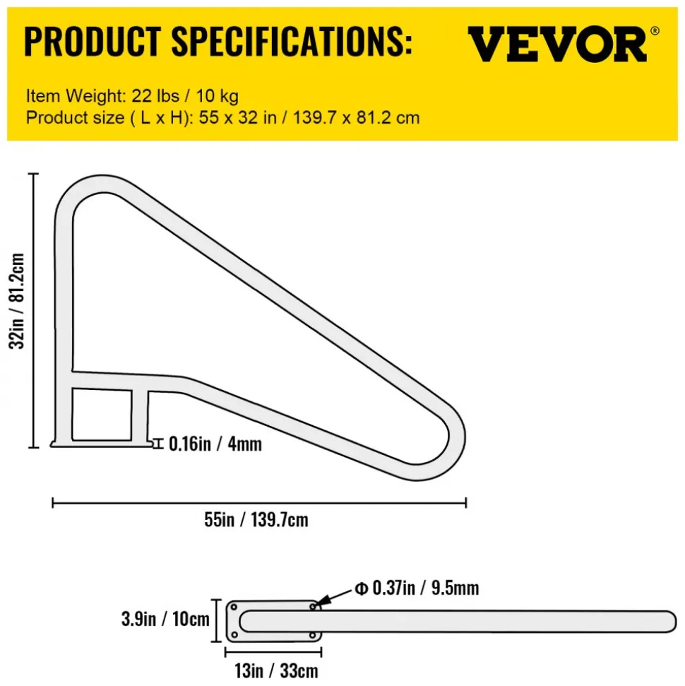 VEVOR Pool Rail 55x32 Pool Railing 304 Stainless Steel 250LBS Load Capacity Silver Rustproof Pool Handrail Humanized Swimming Pool Handrail with Blue Grip Cover & M8 Drill Bit & Self-Taping Screws