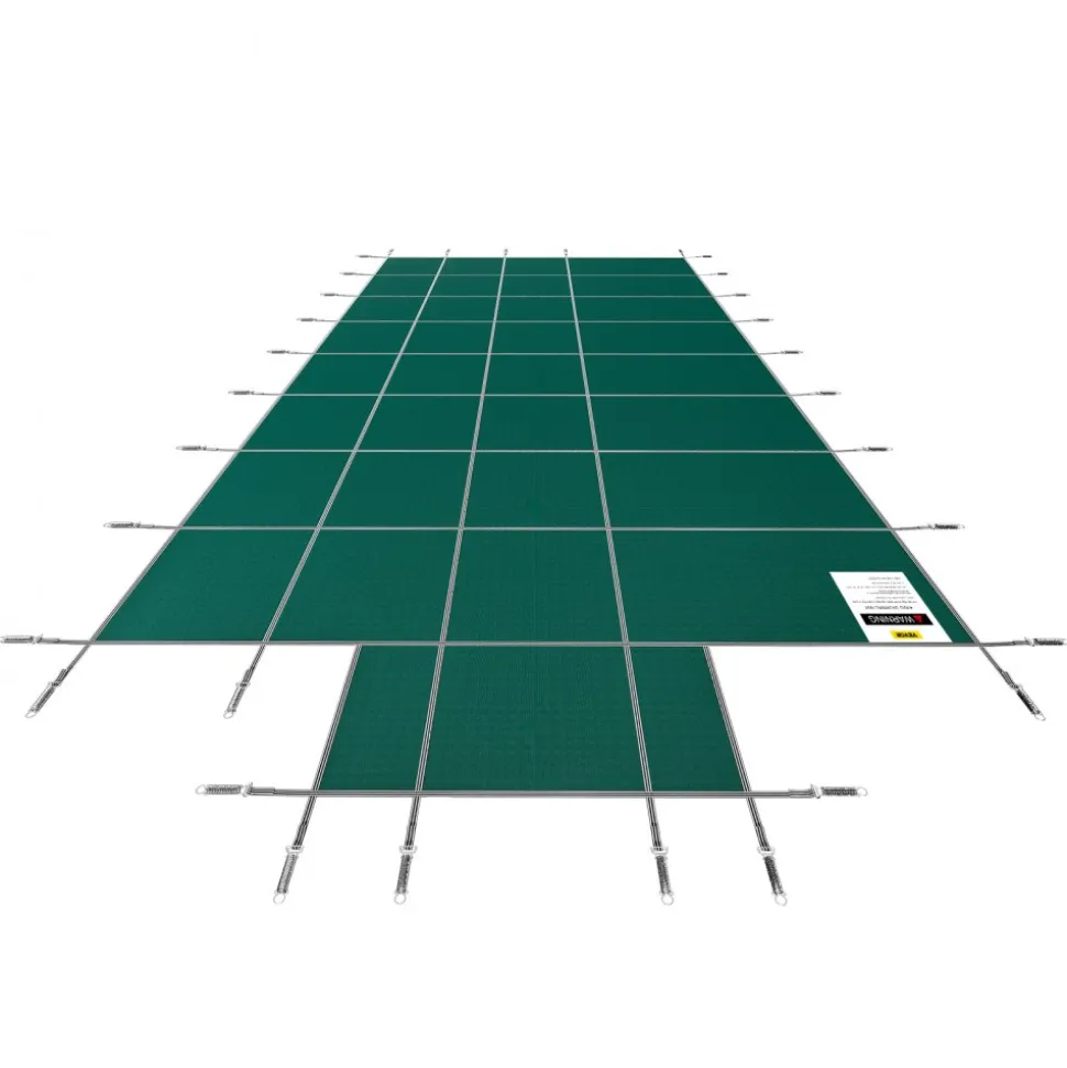 VEVOR Pool Safety Cover Fits 18x36ft Rectangle Inground Pools, Safety Pool Cover with 4x10ft Center End Step, Mesh Solid Pool Cover with Drainage Holes for Swimming Pool, Winter Safety Cover, Green