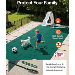 VEVOR Pool Safety Cover Fits 18x36ft Rectangle Inground Pools, Safety Pool Cover with 4x10ft Center End Step, Mesh Solid Pool Cover with Drainage Holes for Swimming Pool, Winter Safety Cover, Green