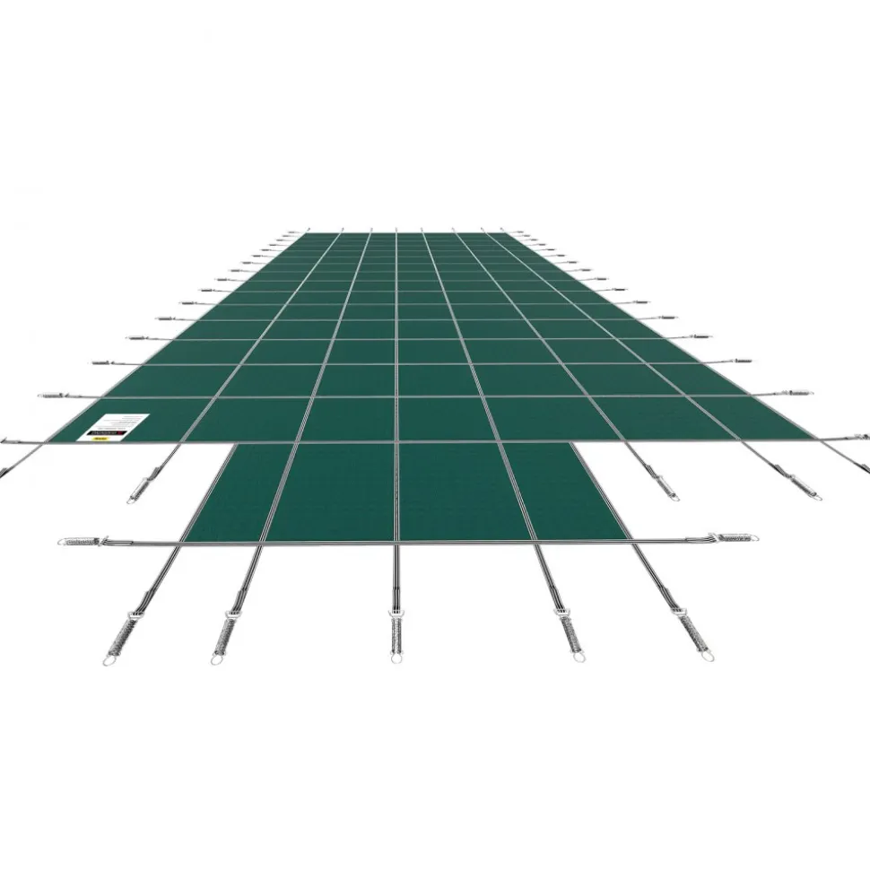 VEVOR Pool Safety Cover Fits 20x40ft Rectangle Inground Pools, Safety Pool Cover with 4x10ft Center End Step, Mesh Solid Pool Cover with Drainage Holes for Swimming Pool, Winter Safety Cover, Green